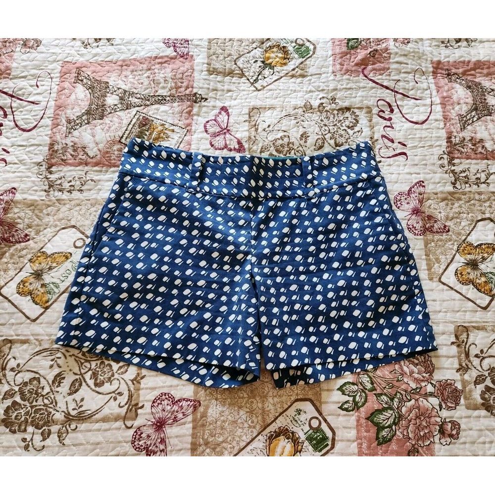 Ann Taylor Geometric Side Zip Chino City Shorts Women Blue White Size 0‎